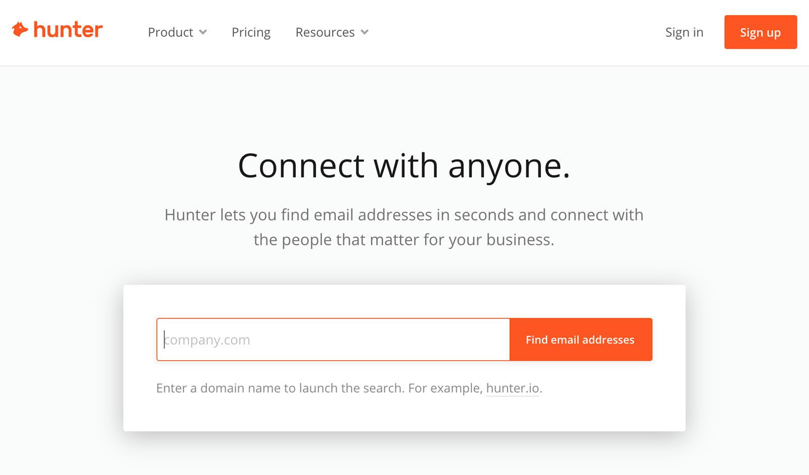 hunter.io homepage