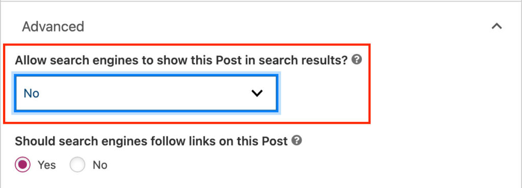 Allow search engines to show this Post in search results? No