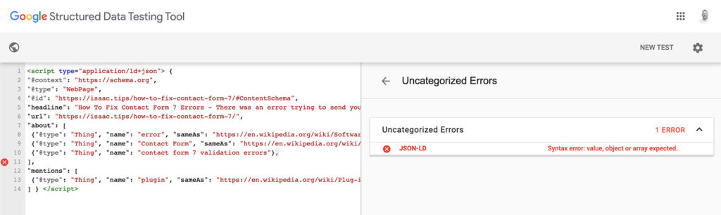 In this example, you can see an extra comma on line 10 that needs to be removed.