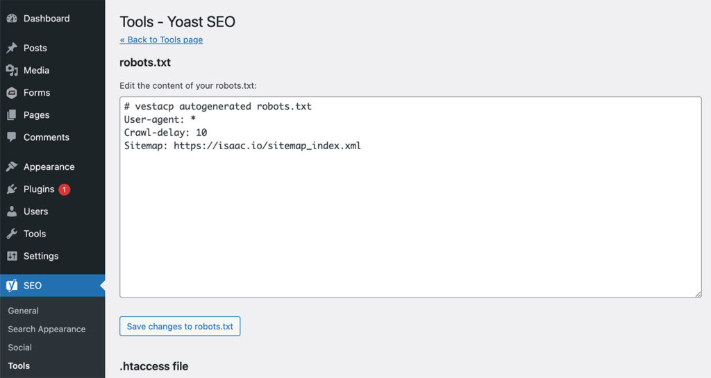 Tools: Yoast Plugin robots.txt editor