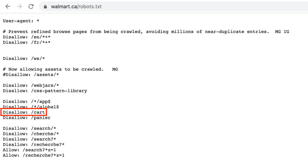 Walmart robots.txt file