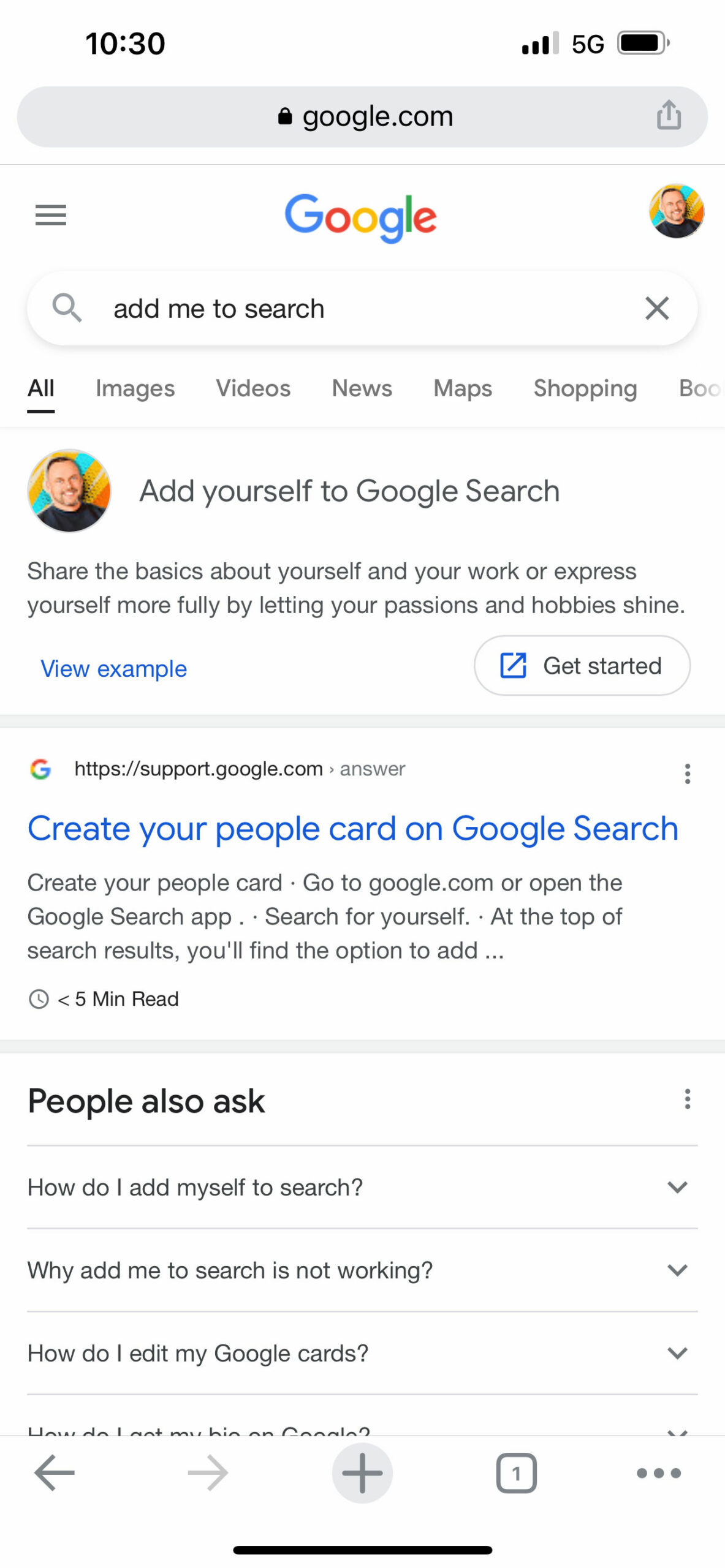 Add yourself to search